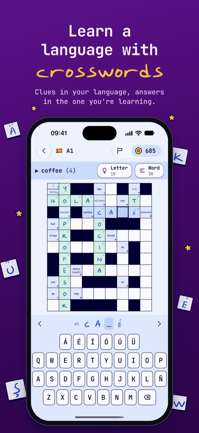 Learn a language with crosswords: clues in your language, answers in the one you are learning