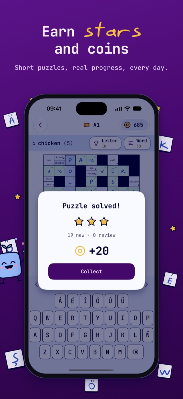 Earn stars and coins: short puzzles, real progress, every day